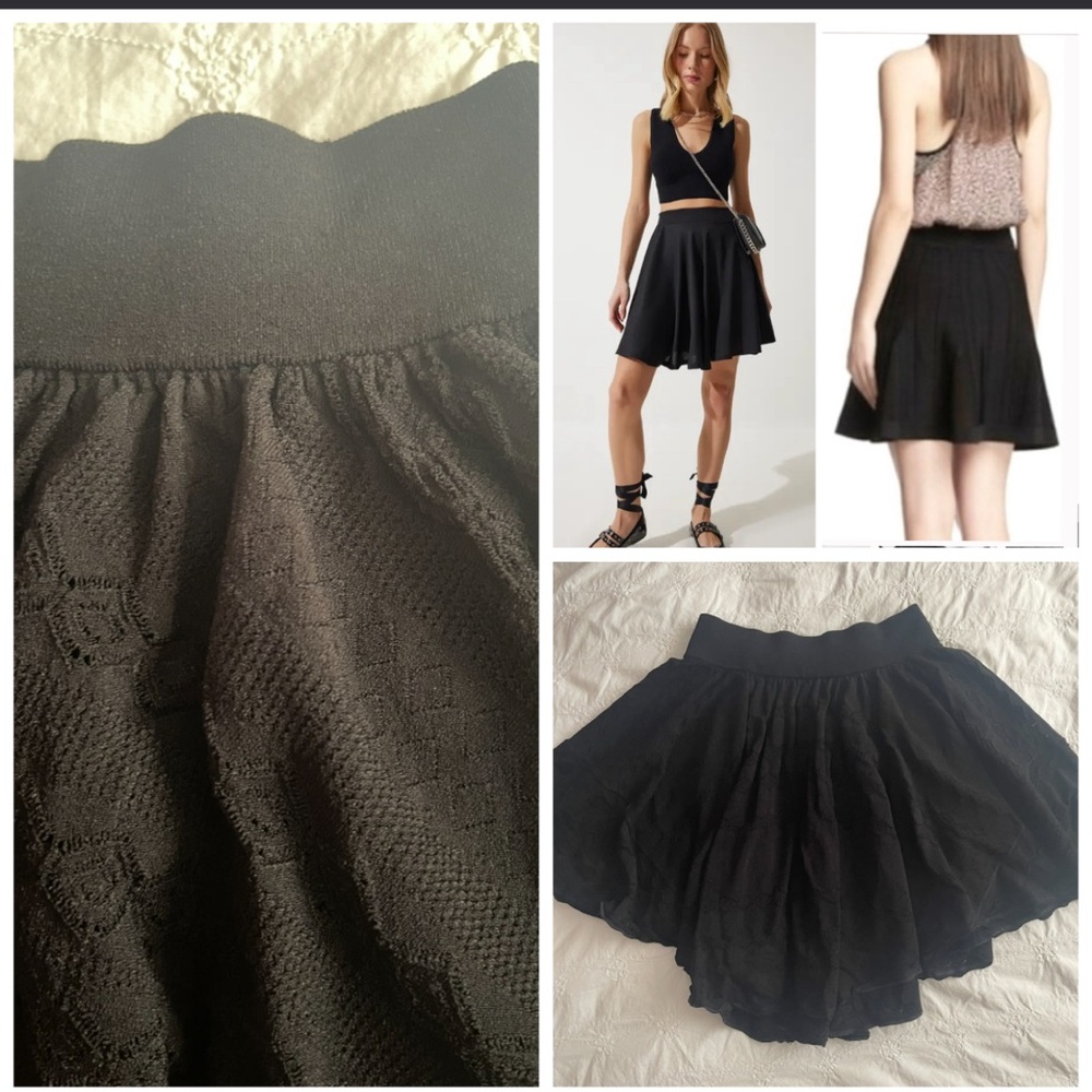 A.L.C. ALC Black Flared Knit A-Line Mini Skirt.